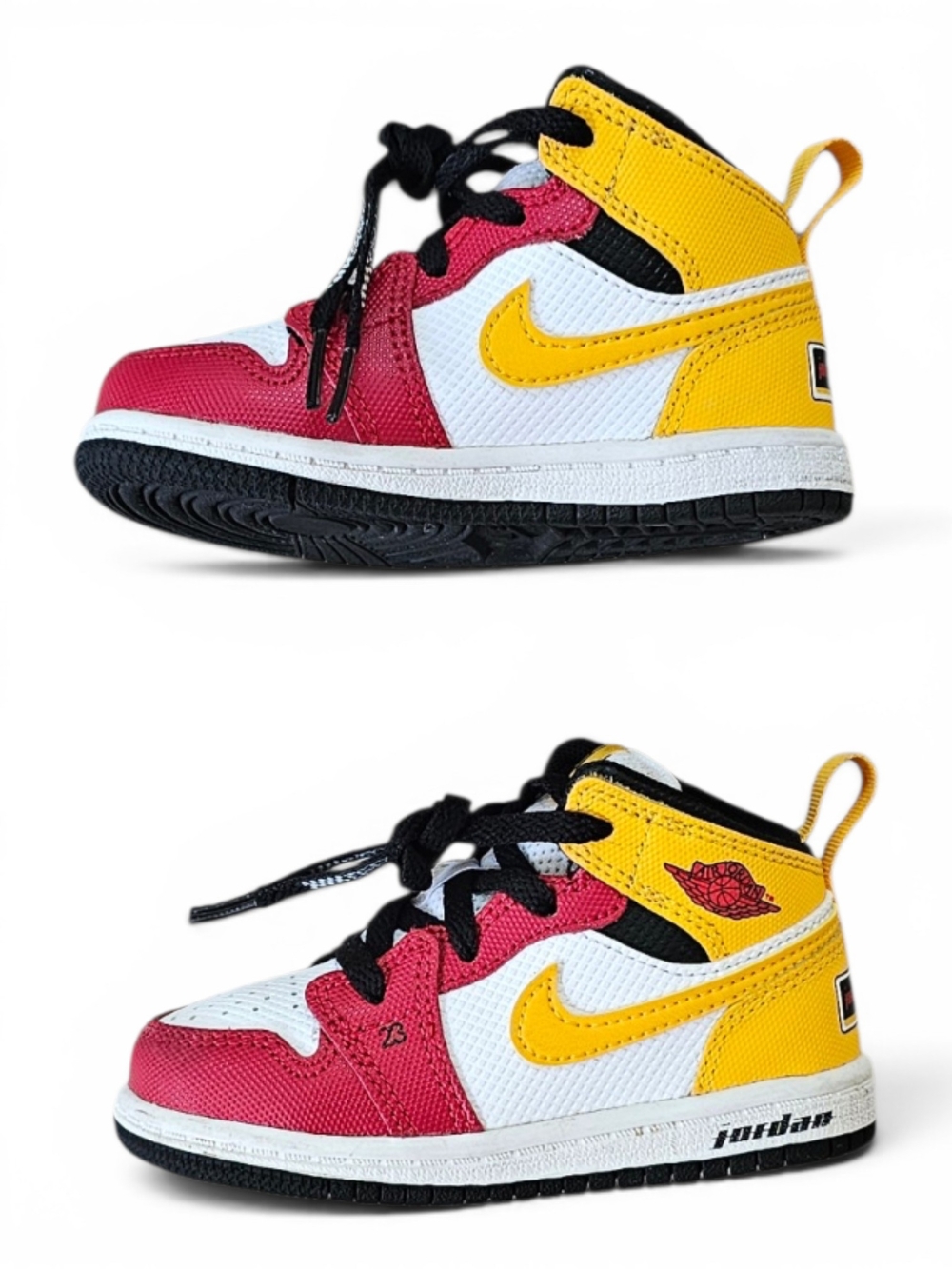 Nike Air Jordan 1 Mid Toddler Sneakers Size 7C Red Yellow - Picture 7 of 12